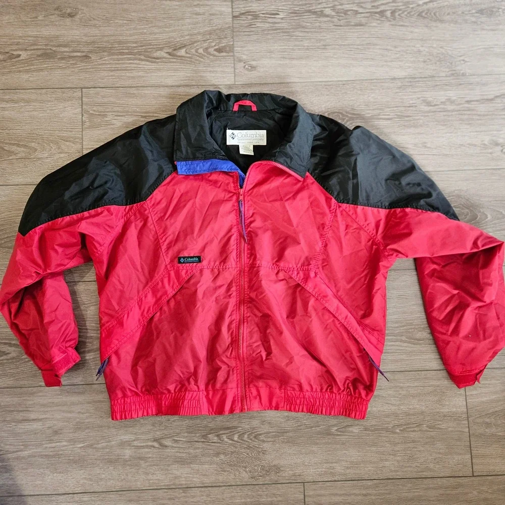 Vintage Columbia‎ Mens XL Windbreaker Jacket Red Black Full Zip Colorblock 90s